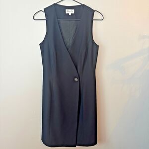 Vintage Ellen K Collection Black Sleeveless Single Breasted Vest Dress Womens 6